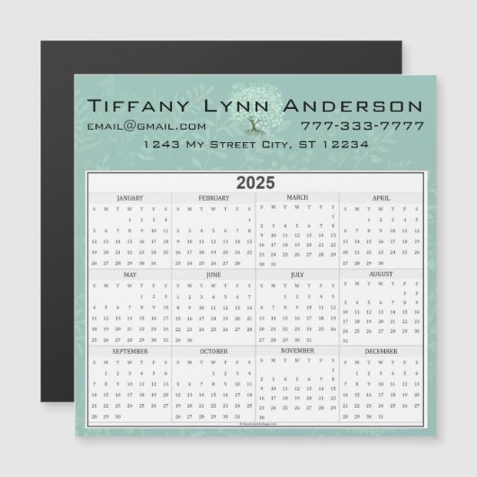 Kalender Heart Leaf Tree Floral Mint Green (Voorkant / Achterkant)