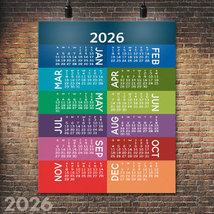 Kalender - Hele Jaar met funky kleurrijke maanden Poster