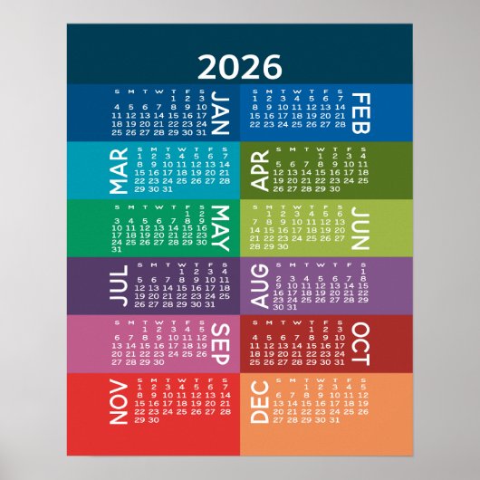 Kalender - Hele jaar met kleurrijke maanden Poster (Voorkant)