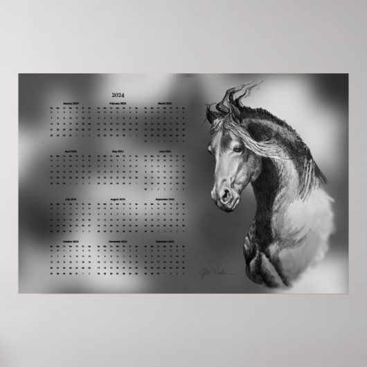 Kalender, Jaarlijkse Mooie Hengst Paard Poster (Voorkant)