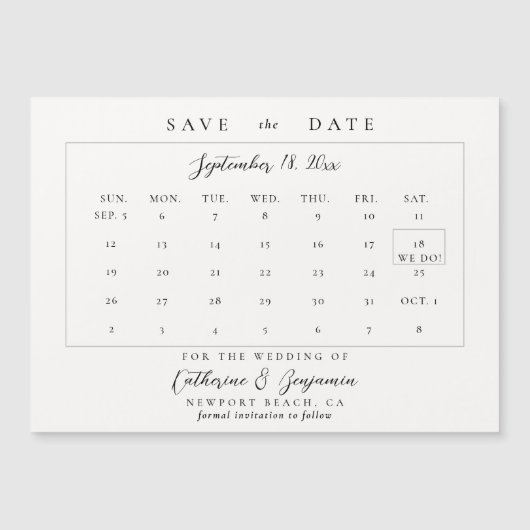 Kalender Kalligrafie Elegante bruiloft Save the Da Magnetische Uitnodiging (Voorkant)