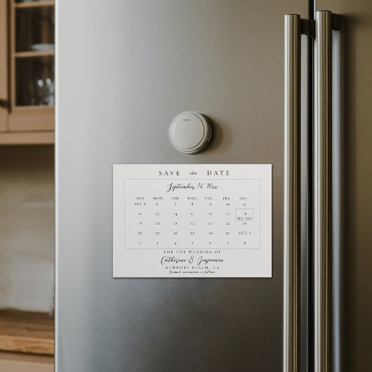 Kalender Kalligrafie Elegante bruiloft Save the Da Magnetische Uitnodiging