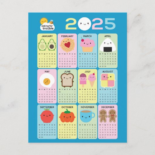 Kalender Kawaii Food 2025 Briefkaart (Voorkant)