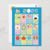 Kalender Kawaii Food 2026 Briefkaart (Voorkant / Achterkant)