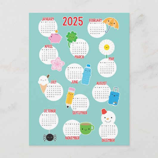 Kalender Kawaii Life 2025 Briefkaart (Voorkant)