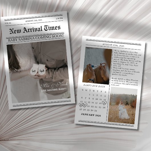 Kalender krant foto Baby shower Kaart