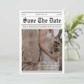 Kalender krant foto bruiloft opslaan van de datum kaart (Staand voorkant)