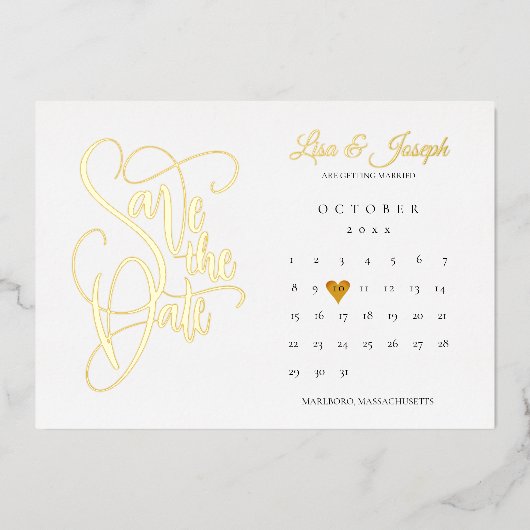 Kalender Liefde Hart Bewaar de Datum Goud Folie Uitnodiging (Voorkant)