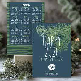 Kalender, Logo en Gelukkig Nieuwjaar - Blauw Groen Feestdagenkaart