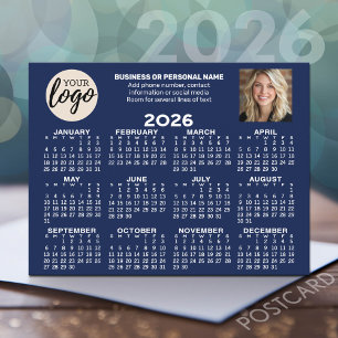 Kalender - logo, foto, zakelijk contact - blauw briefkaart