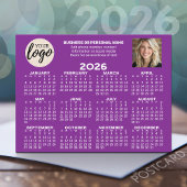 Kalender - logo, foto, zakelijk contact - paarse briefkaart