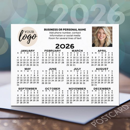 Kalender - logo, foto, zakelijk contact - wit briefkaart