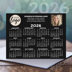 Kalender - logo, foto, zakelijk contact - zwart briefkaart