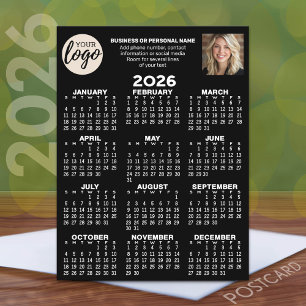 Kalender - logo, foto, zakelijk contact - zwart briefkaart