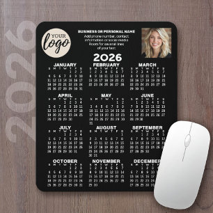 Kalender - logo, foto, zakelijk contact - zwart muismat