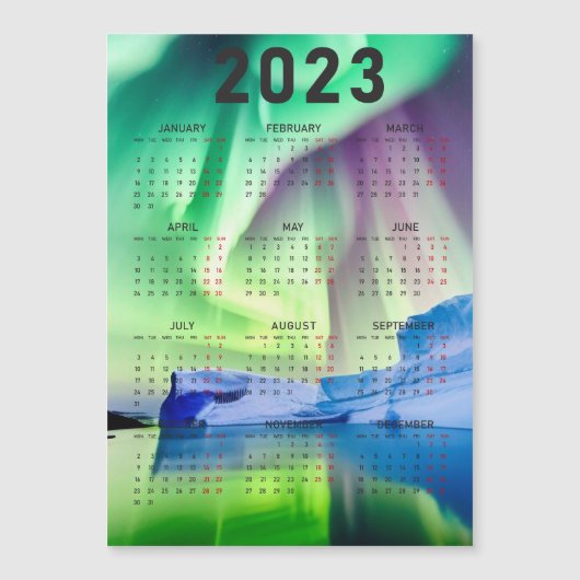 Kalender Magnet - Aurora Borealis over water (Voorkant)