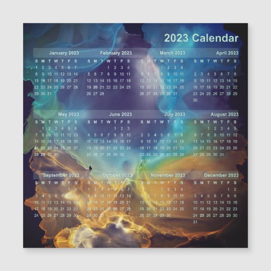Kalender Magnet - Space Nebula blauw geel (Voorkant)