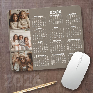 Kalender met 3 Fotocollage - taupe Muismat