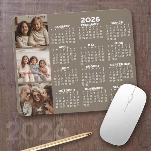 Kalender met 3 Fotocollage - taupe Muismat