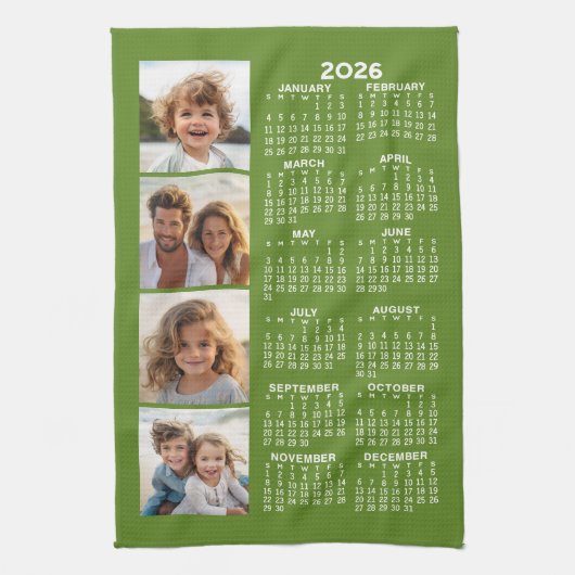 Kalender met 4 Fotocollage - Groen Theedoek (Verticaal)