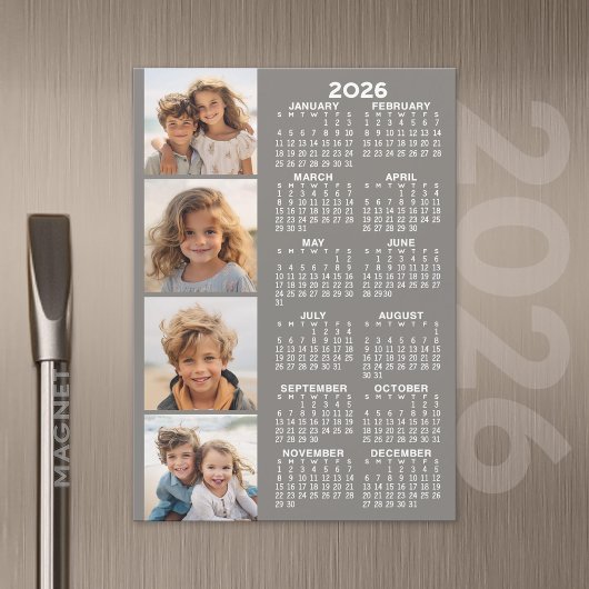 Kalender met 4 Fotocollage Magnetische Kaart - Gri