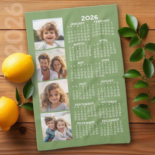 Kalender met 4 Fotocollage - Sage Green Theedoek