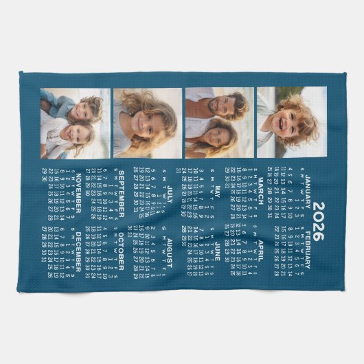 Kalender met 4 Photo Collage Blauw Theedoek