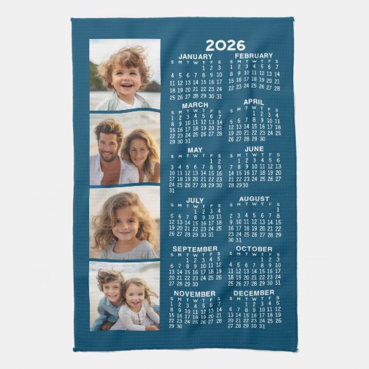 Kalender met 4 Photo Collage Blauw Theedoek (Verticaal)