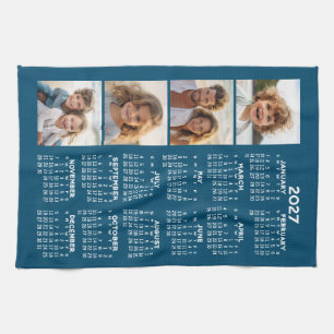 Kalender met 4 Photo Collage Blauw Theedoek