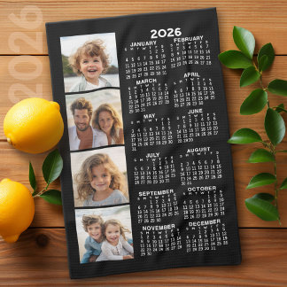Kalender met 4 Photo Collage Zwart Theedoek