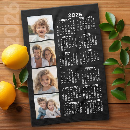 Kalender met 4 Photo Collage Zwart Theedoek