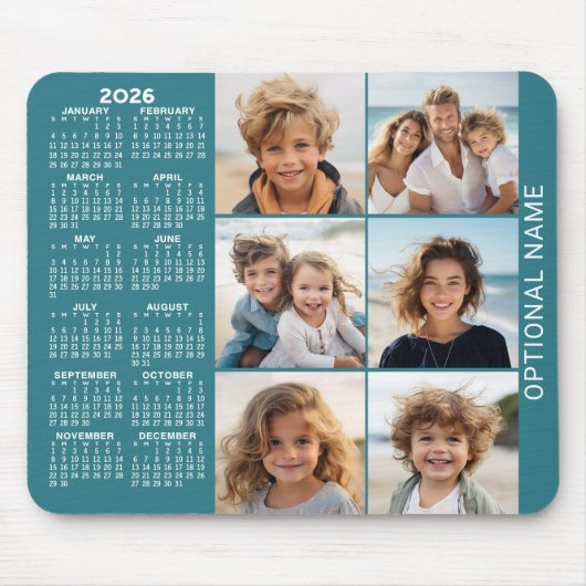 Kalender met 6 Fotocollage Muismat (Voorkant)