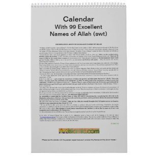 Kalender met 99 namen van Allah (Zwt) - God-