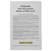 Kalender met 99 namen van Allah (Zwt) - God- (Hoes)