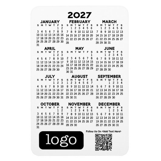 Kalender met bedrijfslogo en QR-code Magneet (Verticaal)