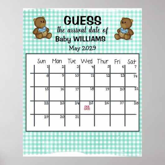 Kalender met berenposter om de bevalling te voorsp poster (Voorkant)