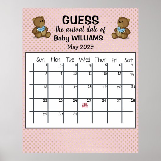 Kalender met berenposter om de uitgerekende datum poster (Voorkant)