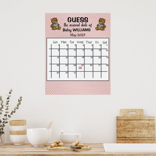 Kalender met berenposter om de uitgerekende datum  poster (Keuken)