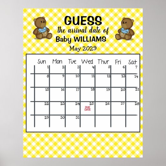 Kalender met berenposter om de uitgerekende datum poster (Voorkant)