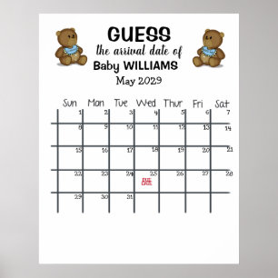 Kalender met berenposter om de uitgerekende datum poster