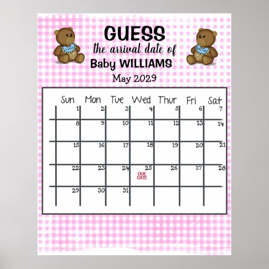 Kalender met berenposter om de uitgerekende datum poster (Voorkant)