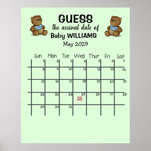 Kalender met berenposter om de uitgerekende datum poster (Voorkant)