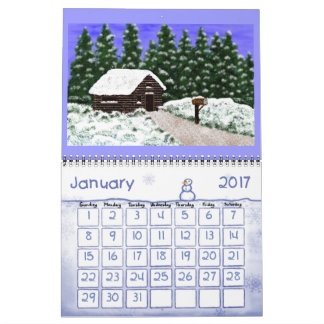 Kalender met cabines en landschappen