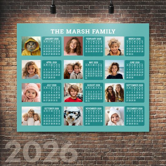 Kalender met een afbeelding voor elke maand - Aqua Poster