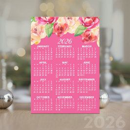 Kalender met geschilderde Waterverf Bloemen Kaart