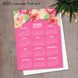 Kalender met geschilderde Waterverf Bloemen roze Briefkaart<br><div class="desc">Nieuwjaar - New You - Een vrouwelijk en grillig,  waterverf kunstwerk met een kalender. Dit vrouwelijke ontwerp met natuurlijke bloemstukken en een volledige jaarkalender zal een positieve start zijn van het beste jaar ooit.</div>