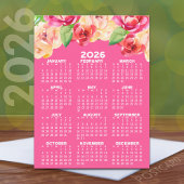 Kalender met geschilderde Waterverf Bloemen roze Briefkaart