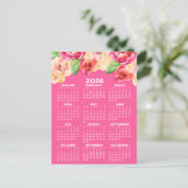 Kalender met geschilderde Waterverf Bloemen roze Briefkaart (Staand voorkant)
