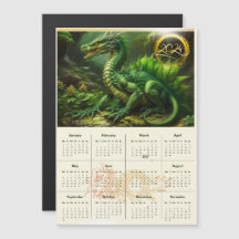 Kalender met groene draak. Kalender voor 2024