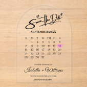 Kalender met Hart Elegante Foto Moderne bruiloft Acryl Uitnodigingen (Voorkant)